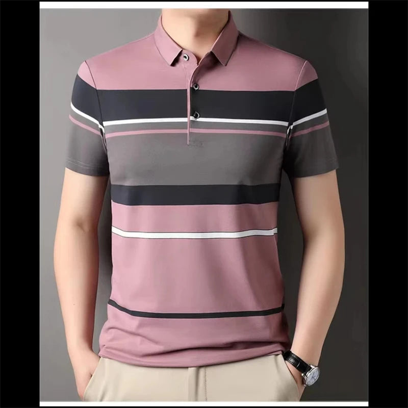 Retro Stripe Graphic Polo Shirts For Men Simple Fashion Daily Wear 3D Printed Father Polo Shirt Casual Breathable Oversized Tops