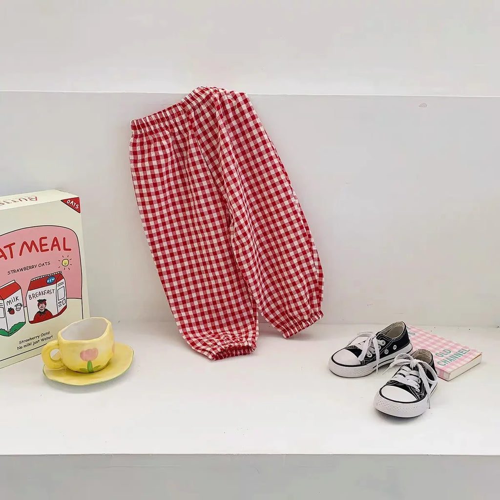 Summer Plaid Mosquito Proof Pants Outdoor Wear Baby Girls New Style Fashion Casual Loose Harlan Pants Children Thin Trousers