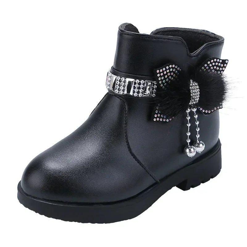 Kids Winter Solid Color Boots Girls Zipper Plush Warm Comfortable Boots Womens Fashion Soft Sole Simple Non-Slip Childrens Shoes