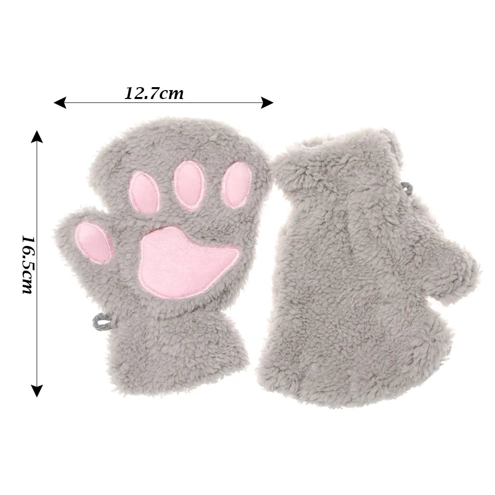 Children Cat Gloves Fashion Boys Girls Cat Claw Paw  Mittens Warm Soft  Short Fingerless Half Finger Winter Gloves