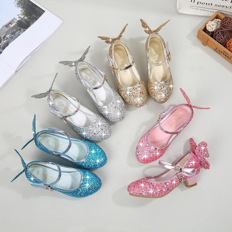 Girls Purple High Heels For Kids Princess RED Leather Shoe Footwear Children's Dress Party Wedding Shoes Round Toe 1-3CM