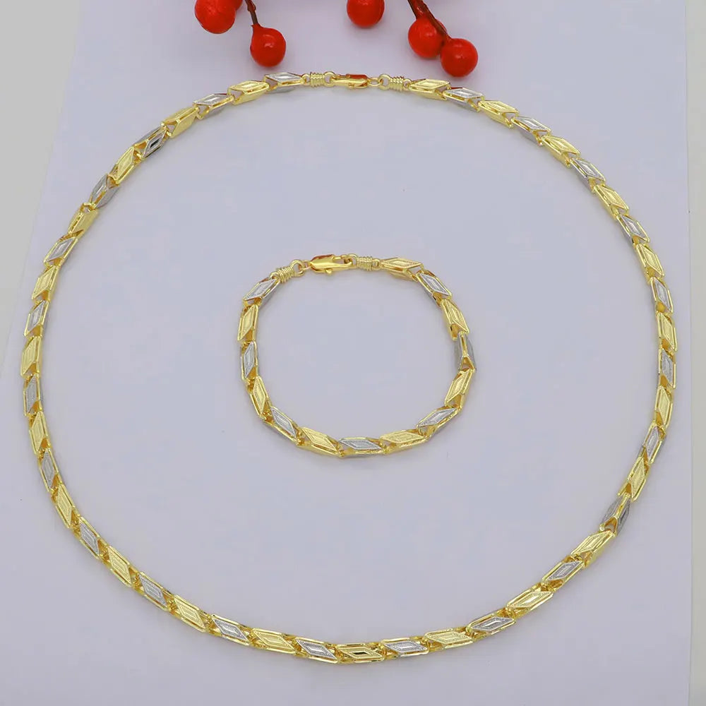 60cm High Quality Necklace 14K Gold Plated Jewelery for Men and Women Chain with Hand Chain Bracelet