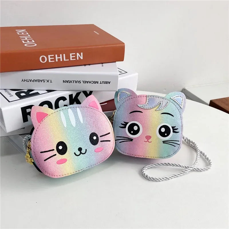 Cute Baby Kids Mini Coin Purse Handbags Boys Girls Wallet Pouch Crossbody Bags Lovely Cartoon Cat Children's Small Shoulder Bag