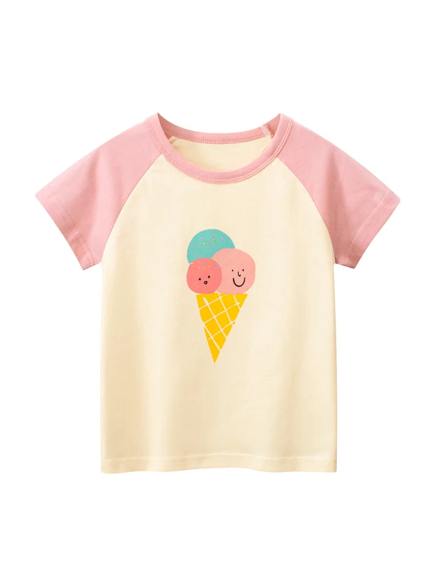 2024 Children T-Shirts Clothes for Girls 100% Cotton Bear Rabbit Flowers Cartoon Kids Girls Short Sleeve Casual Sport Top Tees