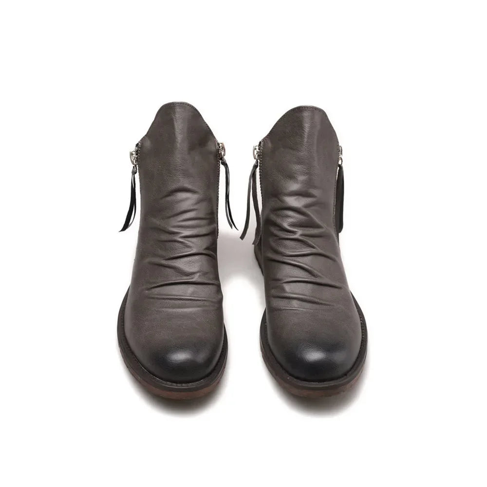 Men's PU Leather Chelsea Boots Fashion High Top Tassel Zipper Shoes Summer Mens Ankle Boots Comfortable Cowboy Boots Zapatos