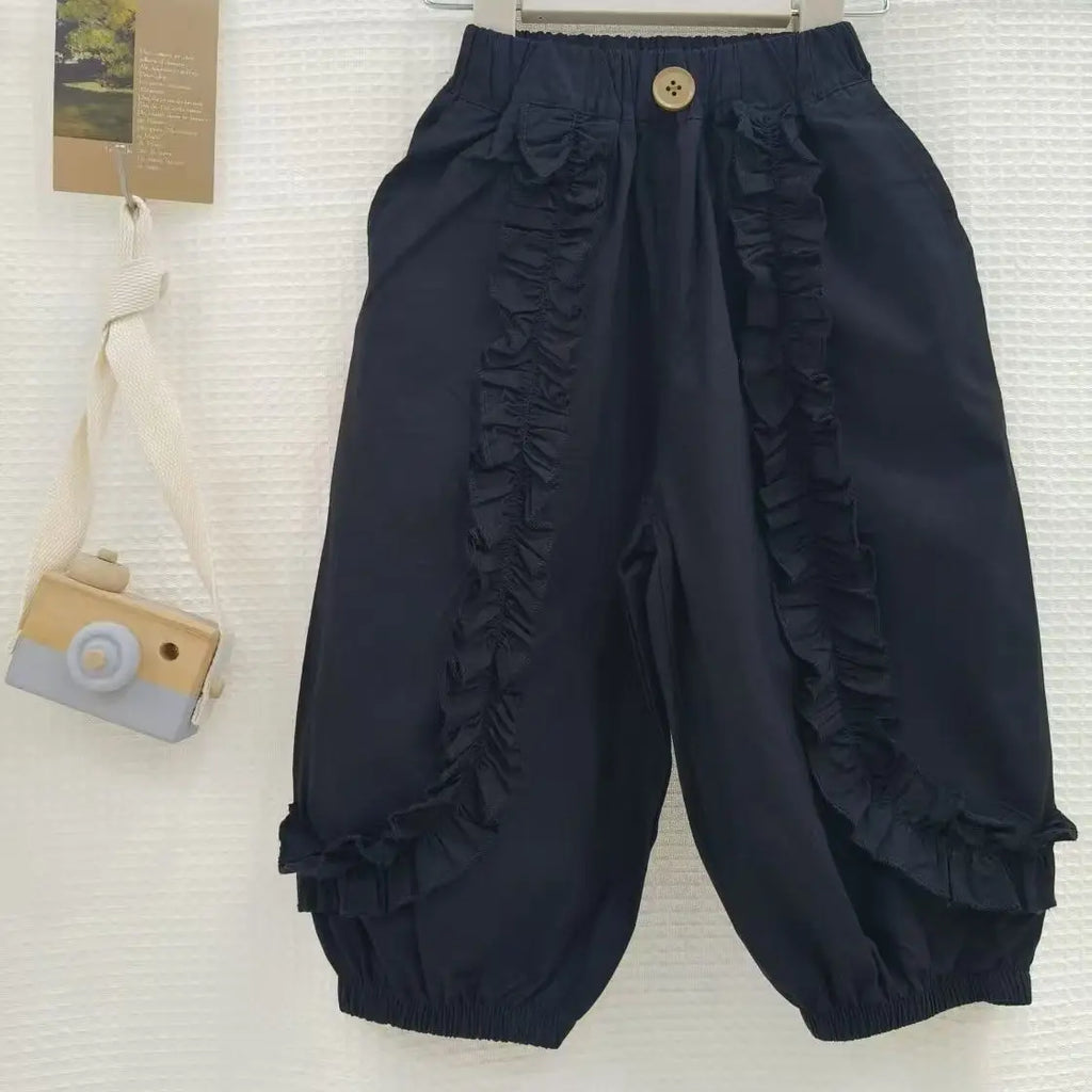 Kids GIrls Ruffle Pants 2025 New Arrival Children Casual Loose Trousers Lace Stitching Pants Baby Girls Thin Cotton Pants