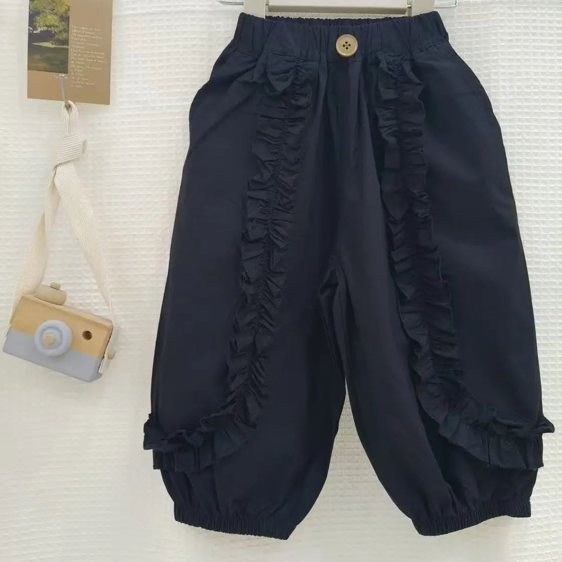 Kids GIrls Ruffle Pants 2025 New Arrival Children Casual Loose Trousers Lace Stitching Pants Baby Girls Thin Cotton Pants