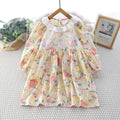 Kids Dresses for Girls Casual Lace-Trimmed Crewneck Long Sleeve Dress Children's Clothes