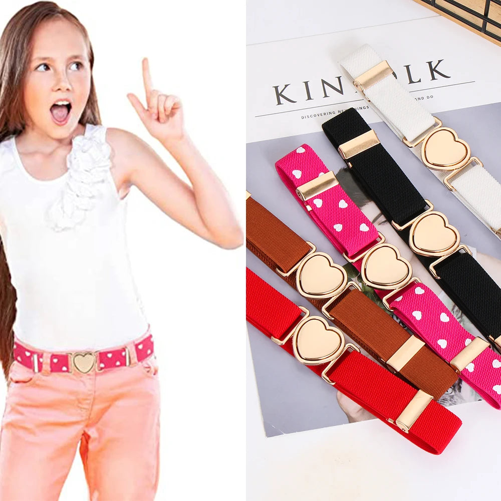 Kids Girl Stretch Waist Belt Adjustable Heart Belt Elastic Belts Uniform Belt for Teen Kids Girls Dresses