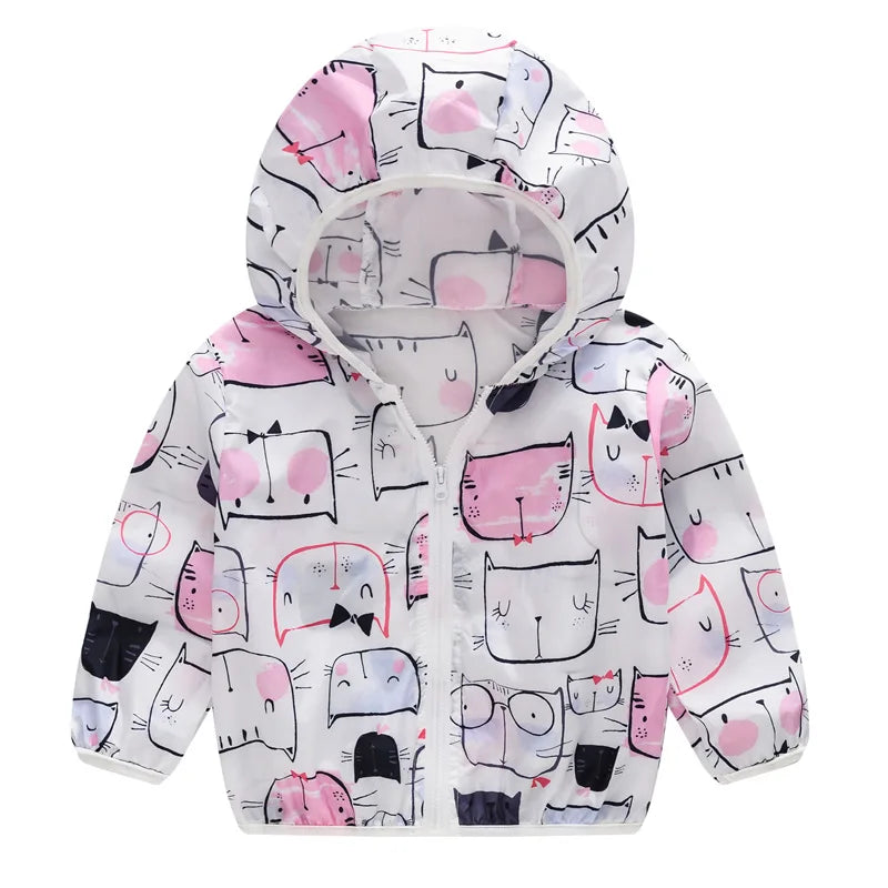 Summer Sun Protective Baby Jackets Thin Hooded Kids Coats Cartoon Children Outerwear Clothing for Girls Boys with Storage Bag