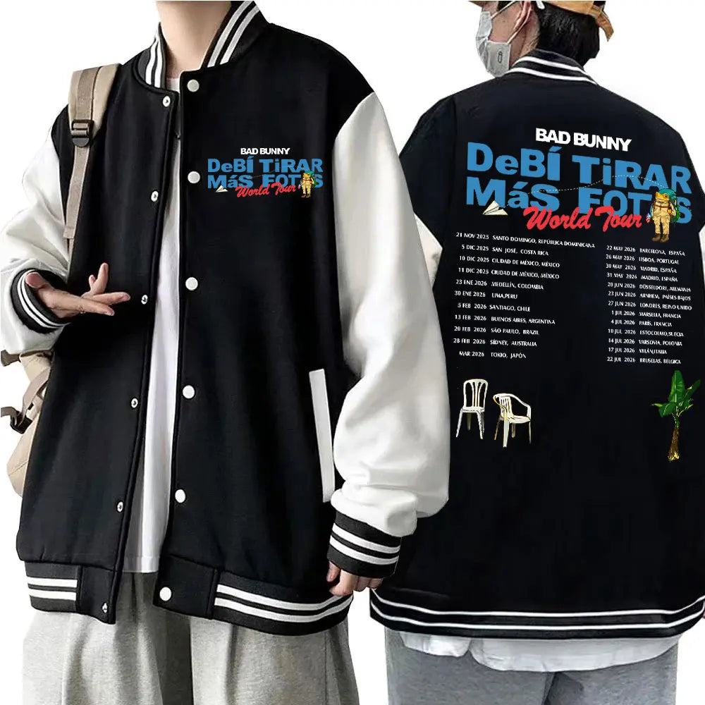 Bad Bunny DTMF World Tour 2025-2026 Baseball Uniform Jacket Hiphop Bad Bunny Concert Music Baseball Jackets for Fans Gift