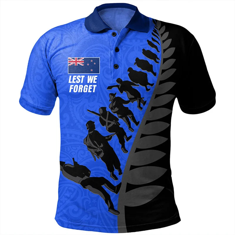 Anzac Day Polo Shirt For Men Lest We Forget Lapel Short Sleeve Golf Shirts Australia New Zealand Tonga National Day Fashion Top