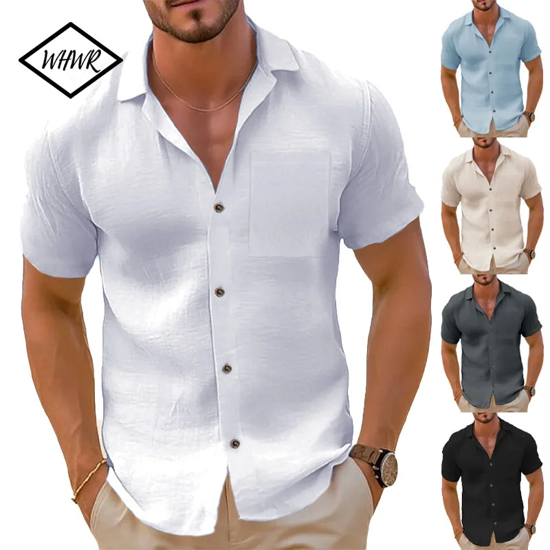 Men's Casual Button Down Shirts Short Sleeve Textured Summer Beach Shirt Cuban Vacation Shirts with Pocket S-XXXL