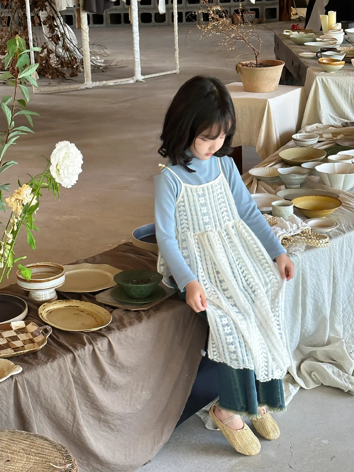 Girl Casual Dresses Autumn Winter Childrens Clothing New Korean 2026 Lace Camisole Skirt Washing Retro Make Old Jeans