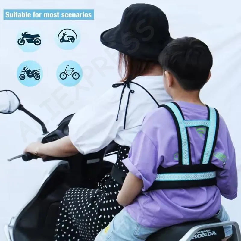New Motorcycle Safety Belt For Kids Toddlers Breathable Shoulder Straps Seat Harness Adjustable Child Reflective Design