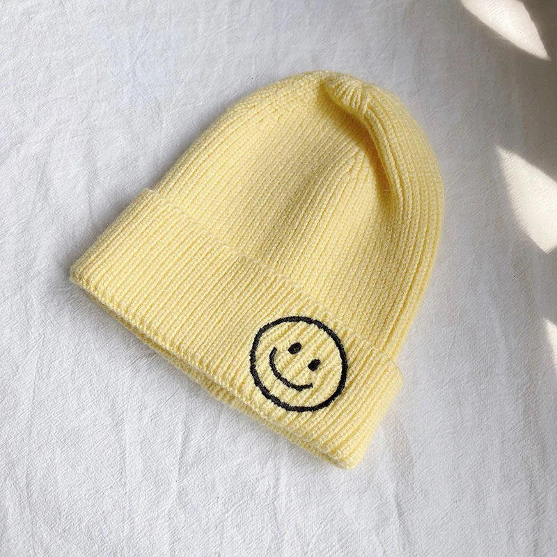 Children's smiley face hat Baby hat Fall Winter children boys and girls cute warm knit hat woolen hat trend
