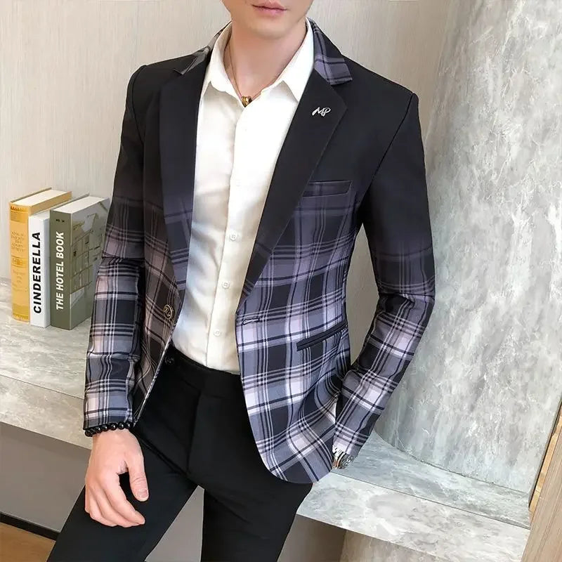 Spring Autumn New Male Sense of Design Leisure Outwea Fashion High-end Blazers Men's Korean-Style Slim-Fit Printed Suit Jacket r