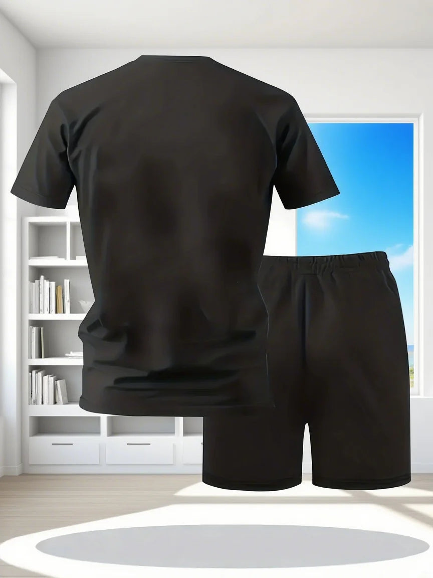New Summer Fitness Sportswear for Men, Short-Sleeved T-Shirt and Shorts Two-Piece Set, Breathable and Quick-Drying Casual Wear.