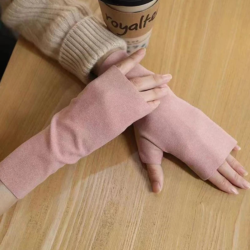 Women Fingerless Gloves Winter Warm Touch Screen Half Finger Gloves For Women Outdoor Cycling Velvet Mittens