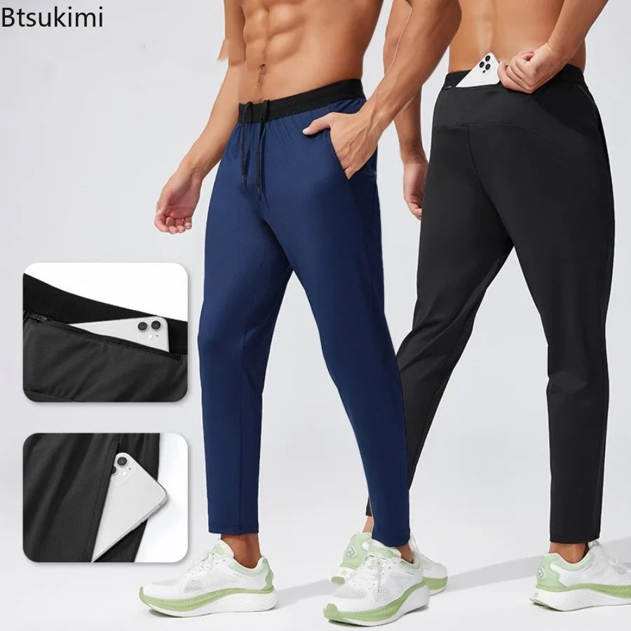 Outdoor Running Sports Pants for Men Spring Autumn Breathable Zipper Pockets Sweatpants High Elastic Quick Dry Basketball Pants