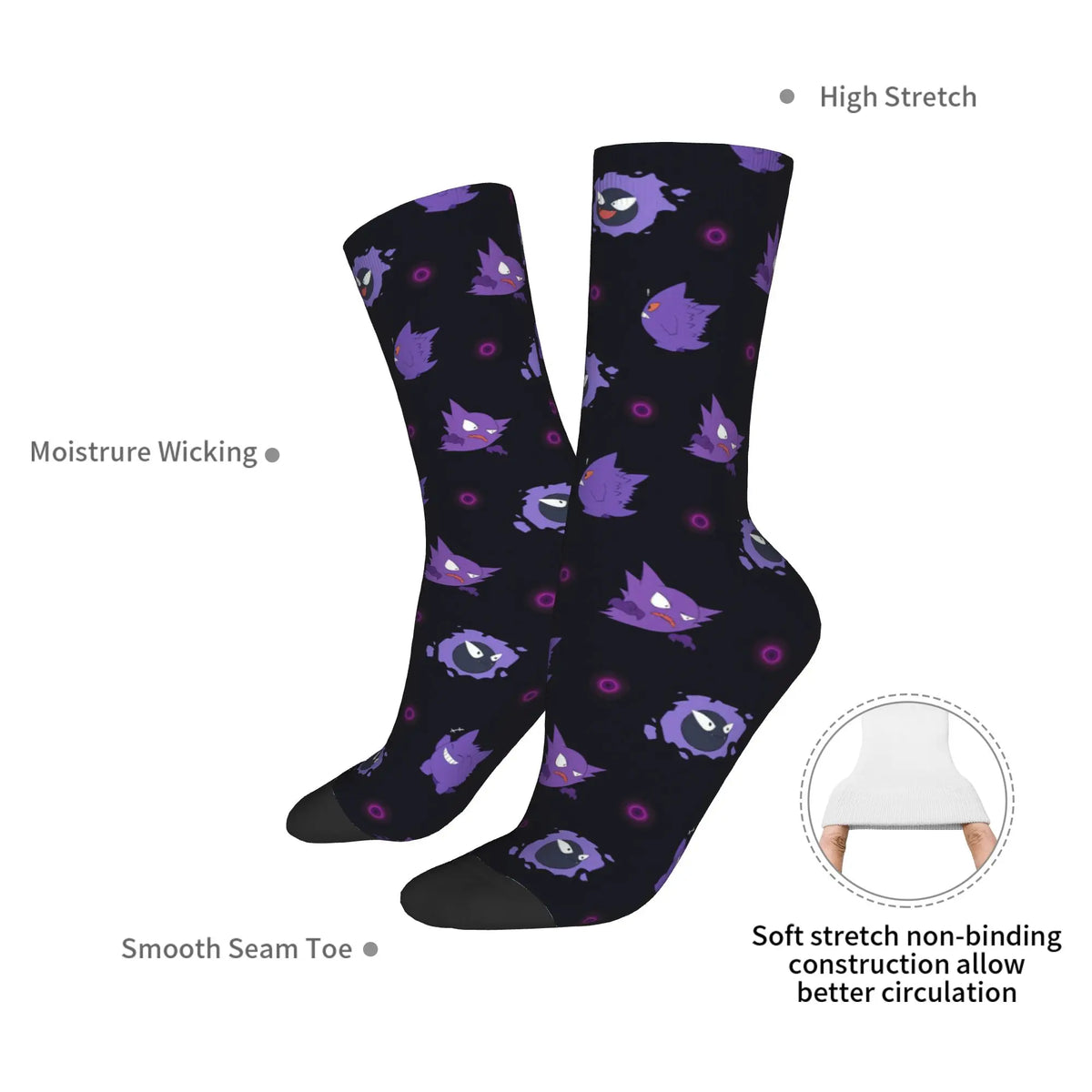 Happy Funny Male Men Socks Hip Hop Pokemons Cartoon Gengar Sock Polyester  Graphic Women's Socks Spring Summer Autumn Winter