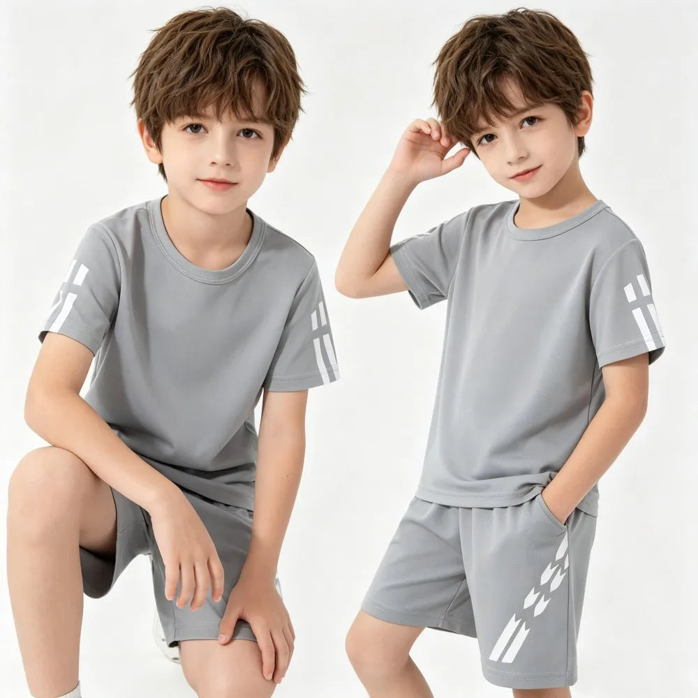 Boys Sportswear Summer Sets Kids Toddler 1 2 3 4 5 6 7 8 9 10 11 12 Years 2026 Mesh Stripes Teen Sports Ouifits Short Track Suit