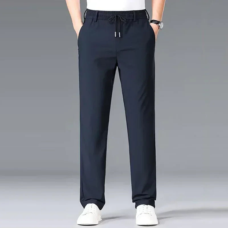Fashion Men Casual Pants Male Classic Business Brand Elastic Waist Trousers Solid Stretch Straight Leg Pants