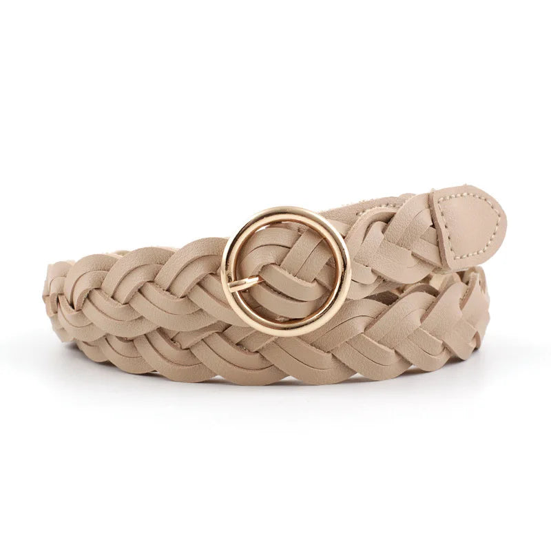 Women's Belt New Fashion Versatile Braided Simple Decorative Round Buckle Belt for Women