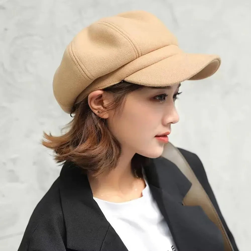 Autumn Winter Hats for Women Solid Plain Octagonal Newsboy Cap Men Ladies Casual Wool Hat Winter Beret Women Painter Caps