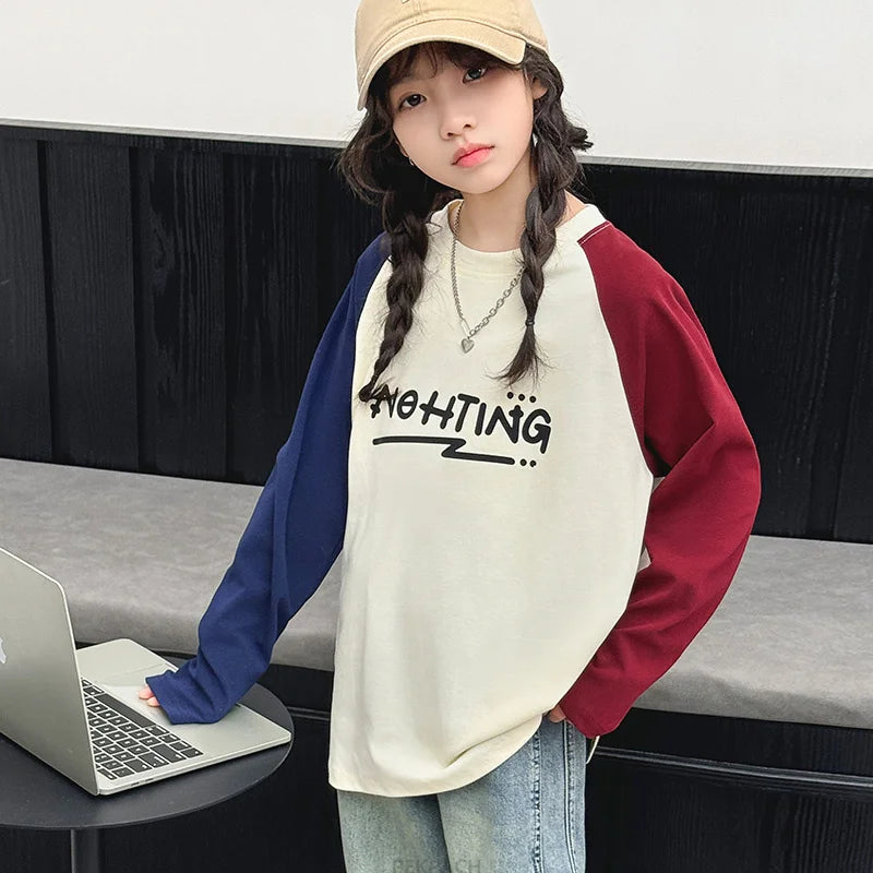 Children Sweatshirt for Girls New Spring Fall Clothes Cute Cartoon Pattern Pullover Loose Top Kids Korean Polo Sweatshirts 5-14Y