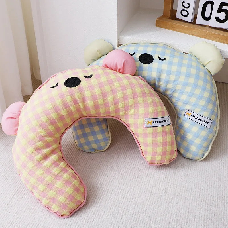 Summer Breathable and Comfortable Dog Pillow Cute Bear Plaid Pet Sleeping Soft Pillow Small Dog Warm Chin Pillow Pet Supplies