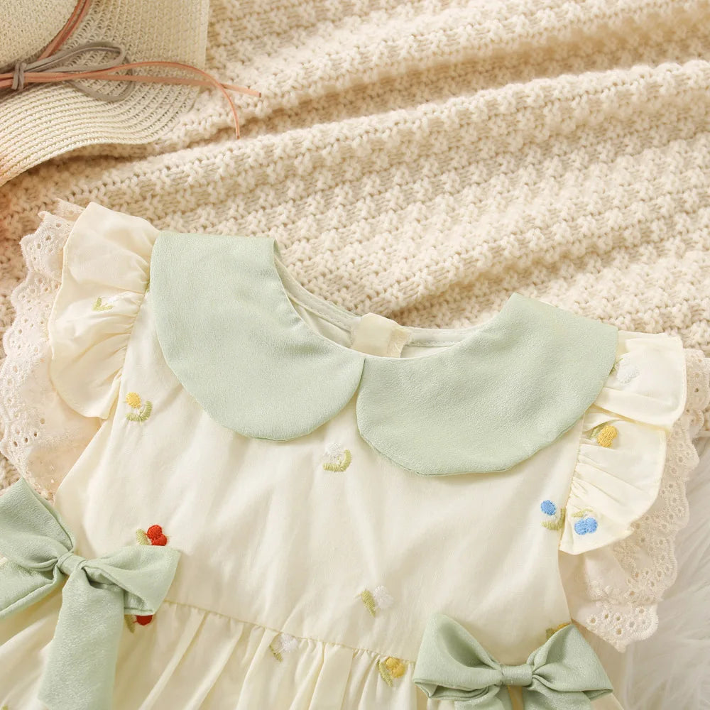 Outfit for Kids Summer Breathable Cotton Toddler Cherry Dress Sweet Fashion Comfortable Bow Doll Collar Baby Girl Birthday Dress