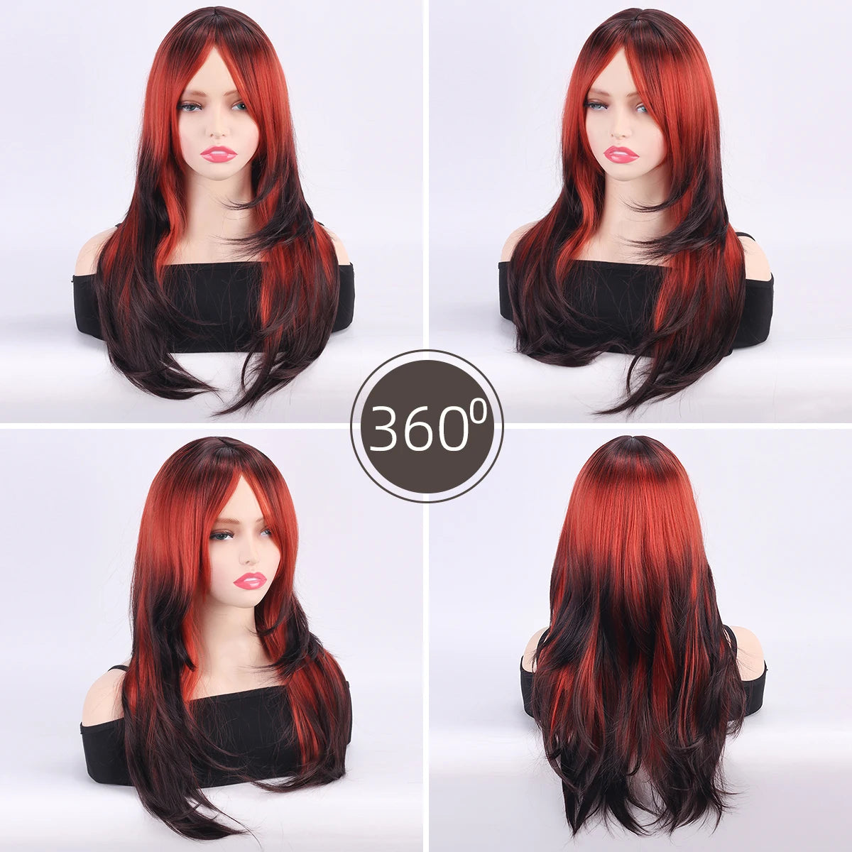Wig for Women, Full Headpiece, Halloween Style, Middle Parting Bangs, Straight Hair Synthetic Fiber Wig