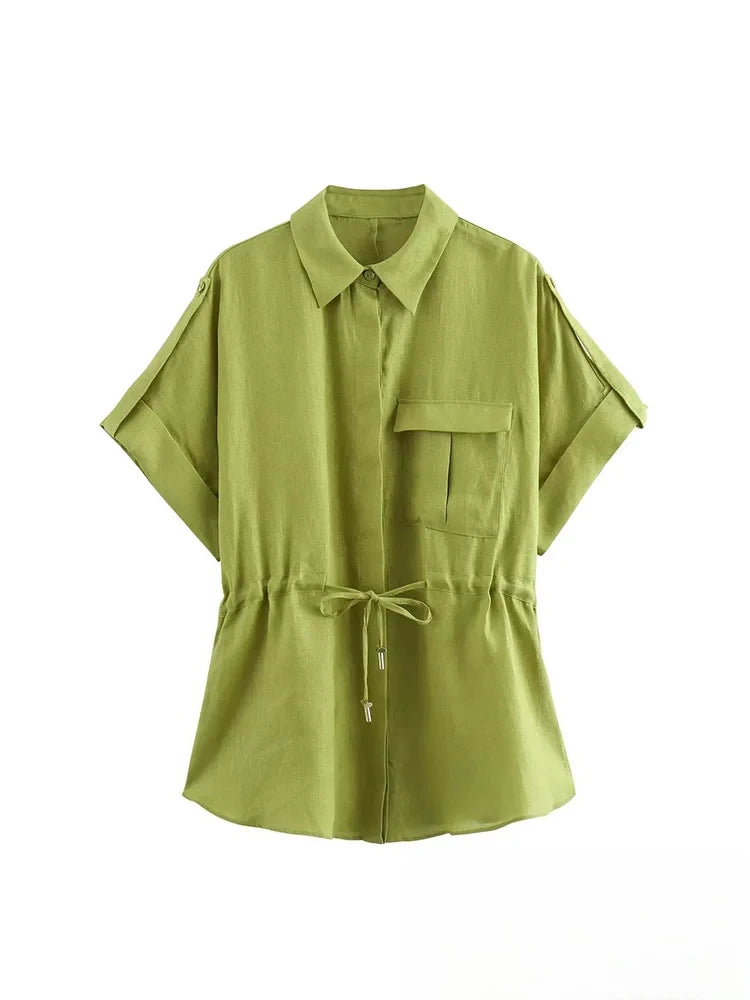 KONDALA Vintage Casual Solid Women Suit Single Breasted Short Sleeve Shirt Loose Long Pants Chic Fashion 2025 Summer Basics Sets