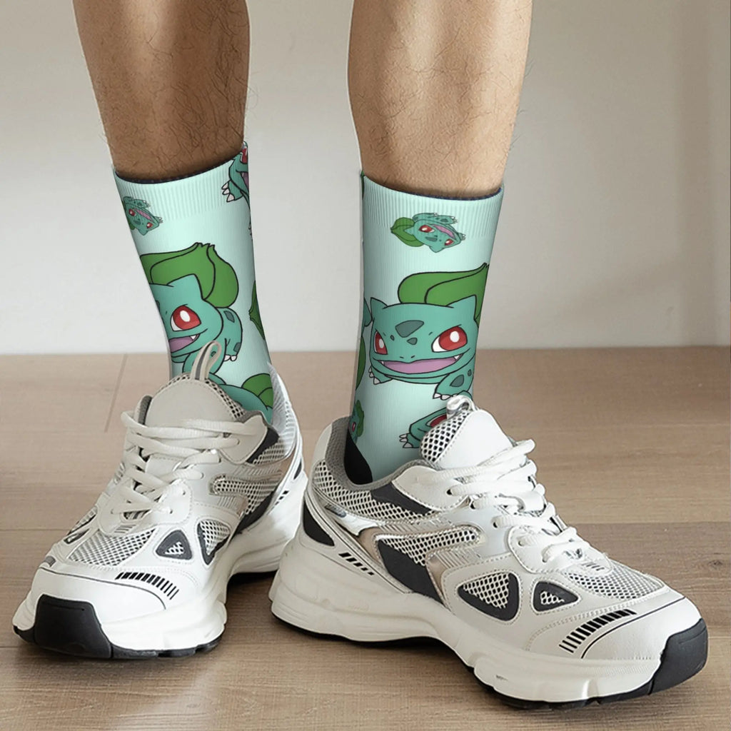 Happy Funny Male Men Socks Harajuku P-Pokemons Bulbasaur Sock Skateboard Women's Stockings Spring Summer Autumn Winter