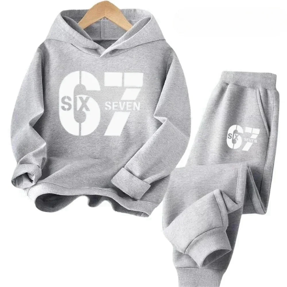 67 Chic Children's Hoodies Set 4-13Y Korean Streetwear Block Tracksuit Fashion Comfortable Kids Sweatshirt 2 Pcs Sets Pant Suit