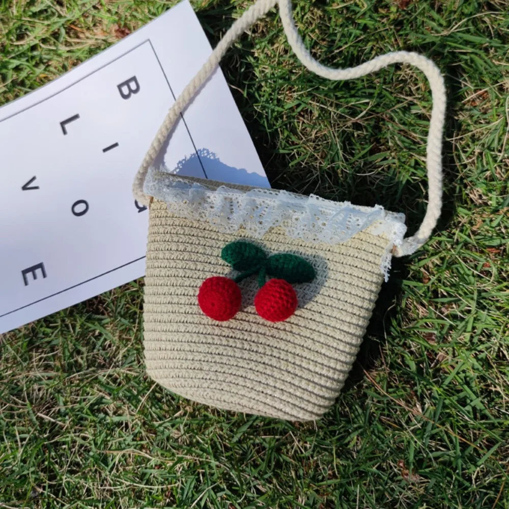 Handmade Summer Children Girls Shoulder Bag Flower Straw Baby Bags Messenger Bag Kids Keys Coin Purse Cute Princess Mini Handbag