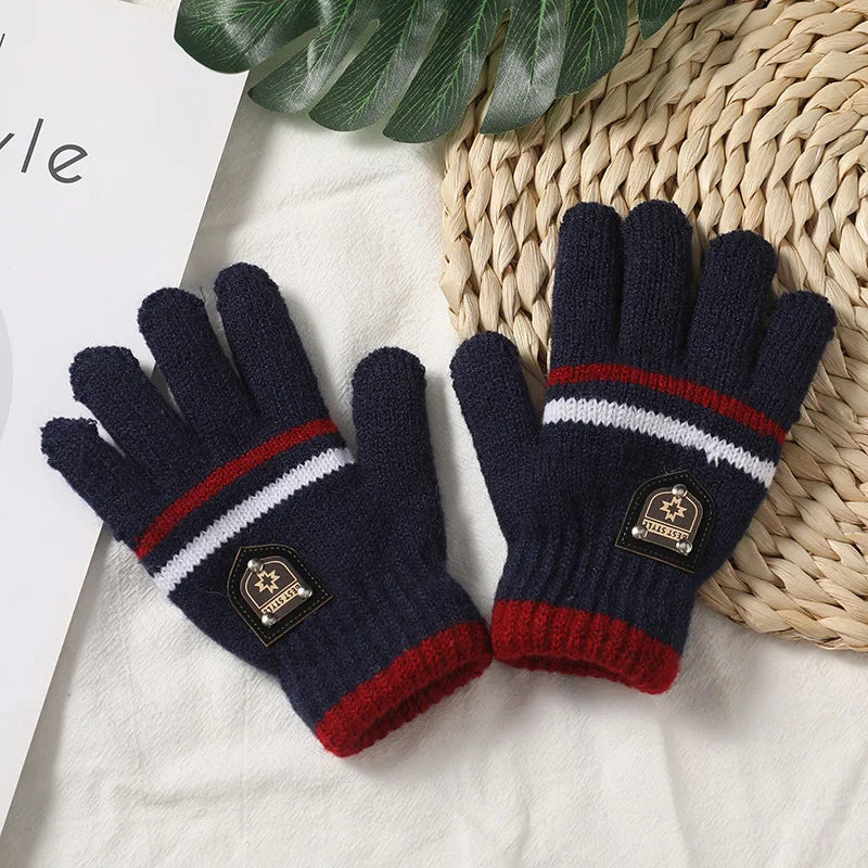 Winter Children's Gloves Kids Double Inner Wool Boys Gilrs Cold-Proof Soft Warm Thick Autumn Elastic Travel Knitted Gloves