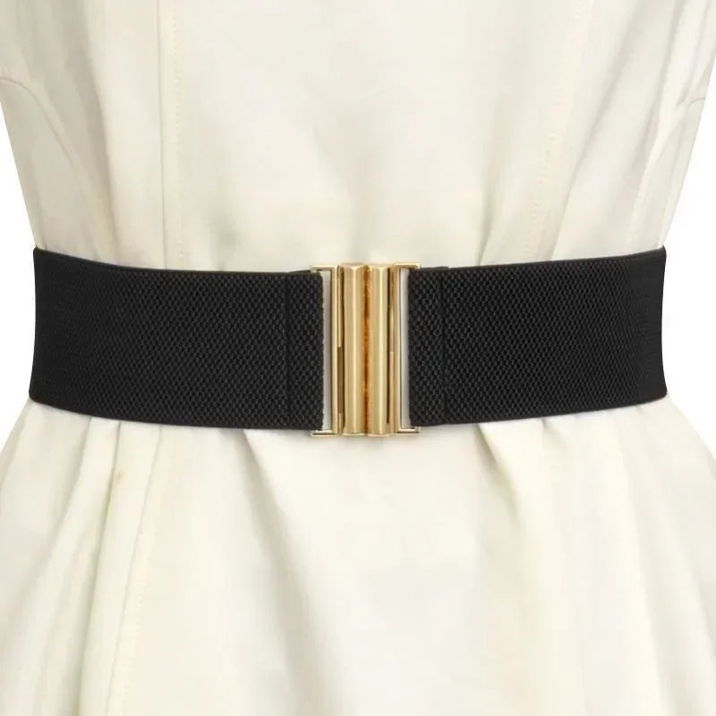 Women Elastic Band Wide Belts Simple Down Coat Waist Belt Female Black Strap Dress Decoration Accessories Metal Buckle Waistband