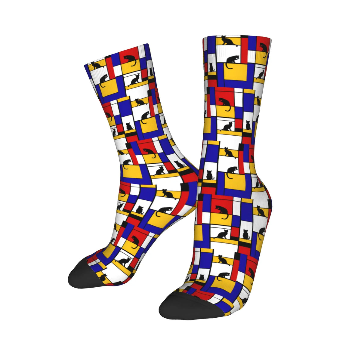 Custom Color Art Retro Mondrian Men Women Crew Socks Unisex Fashion 3D Printed Abstract Art Plaid Dress Socks