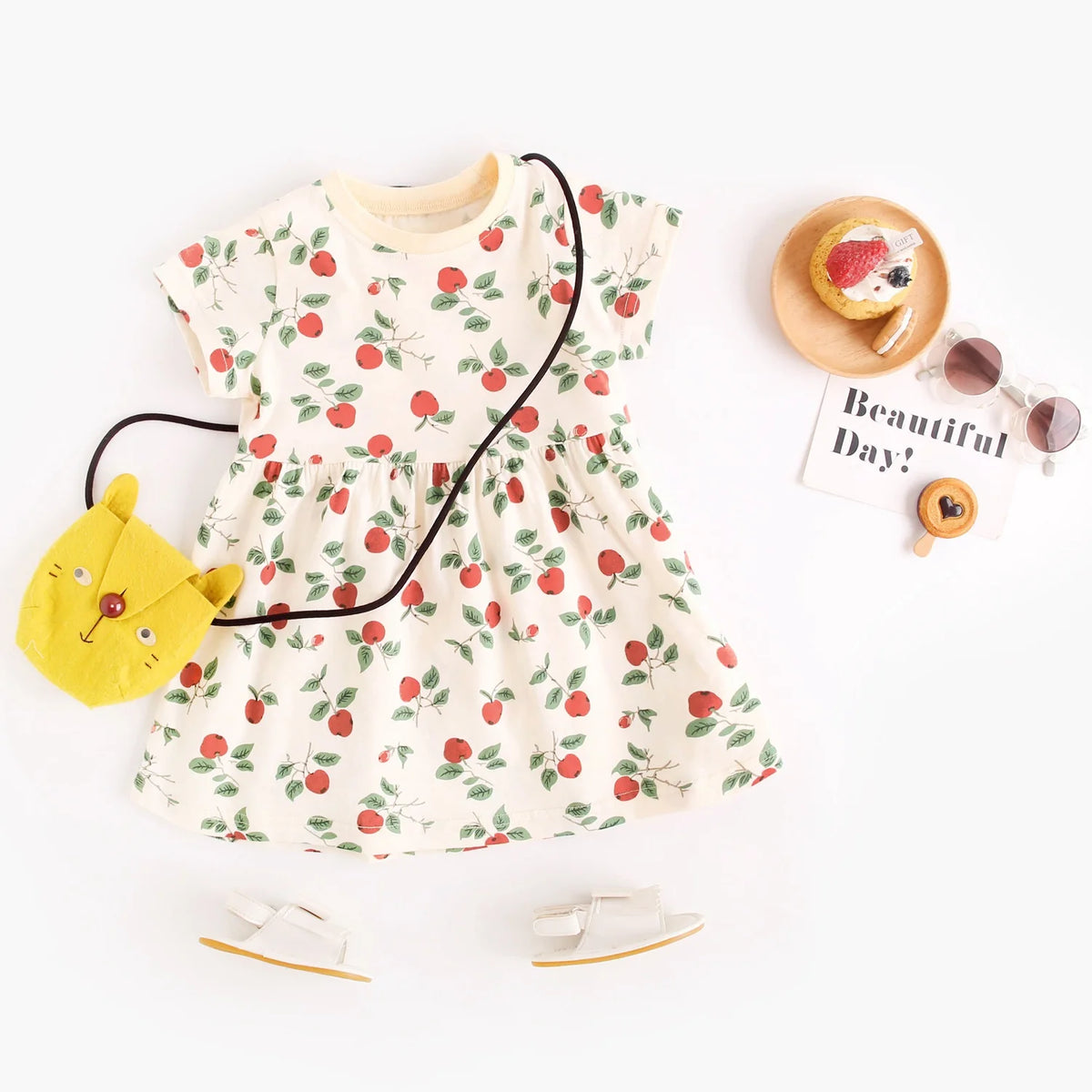 Little Kids Dresses Holiday Summer Baby Girls Cute Dresses Fruits Print Clothes