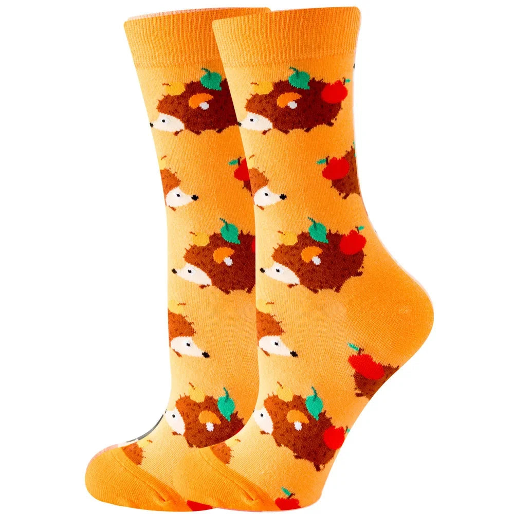 Cute Women Socks Cartoon Animal Food Fruit Socks Kawaii Funny Trendy Socks Happy Harajuku Casual Autumn Spring Stocking
