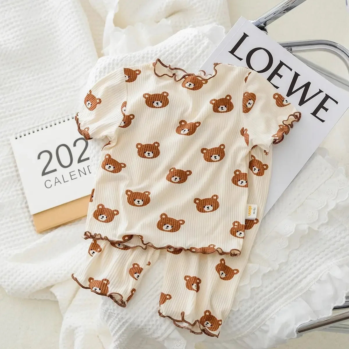 Korean-Inspired Baby Pajamas - Minimalist Dot Print PJ Set, Organic Cotton Summer Sleepwear for Infant Girls