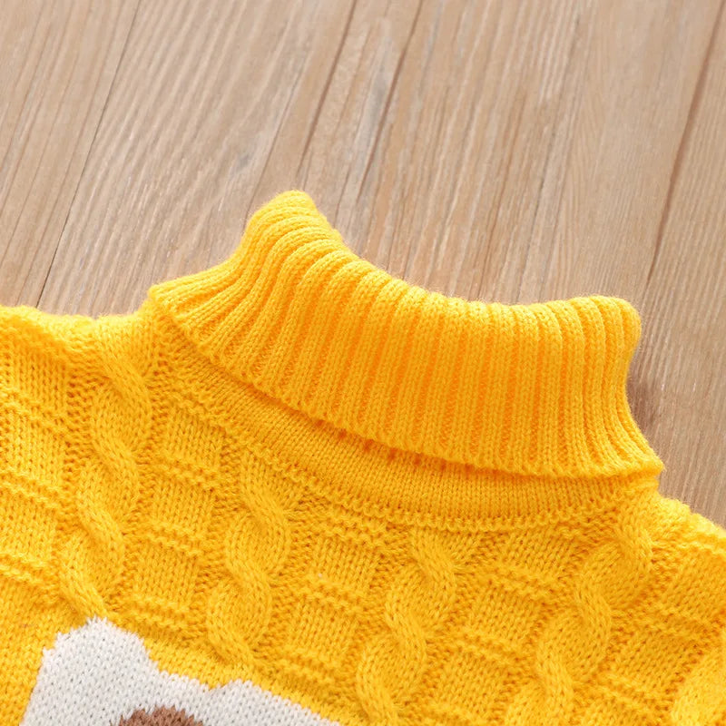 New children's autumn winter sweater boys and girls Korean version Christmas knitted cartoon high neck warm sweater