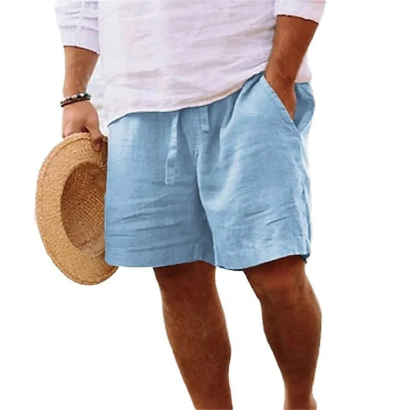 2026 New Men's Cotton Linen Shorts Pants Male Summer Breathable Solid Color Linen Trousers Fitness Streetwear S-3XL