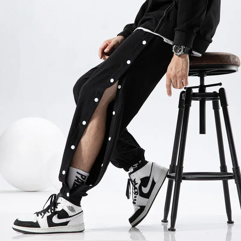 Men's Buttons Pants Running Sports Trousers Male Casual Jogger Basketball Football Sweatpants Outdoor Loose Hiphop Streetwears