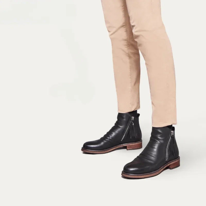 Men's PU Leather Chelsea Boots Fashion High Top Tassel Zipper Shoes Summer Mens Ankle Boots Comfortable Cowboy Boots Zapatos