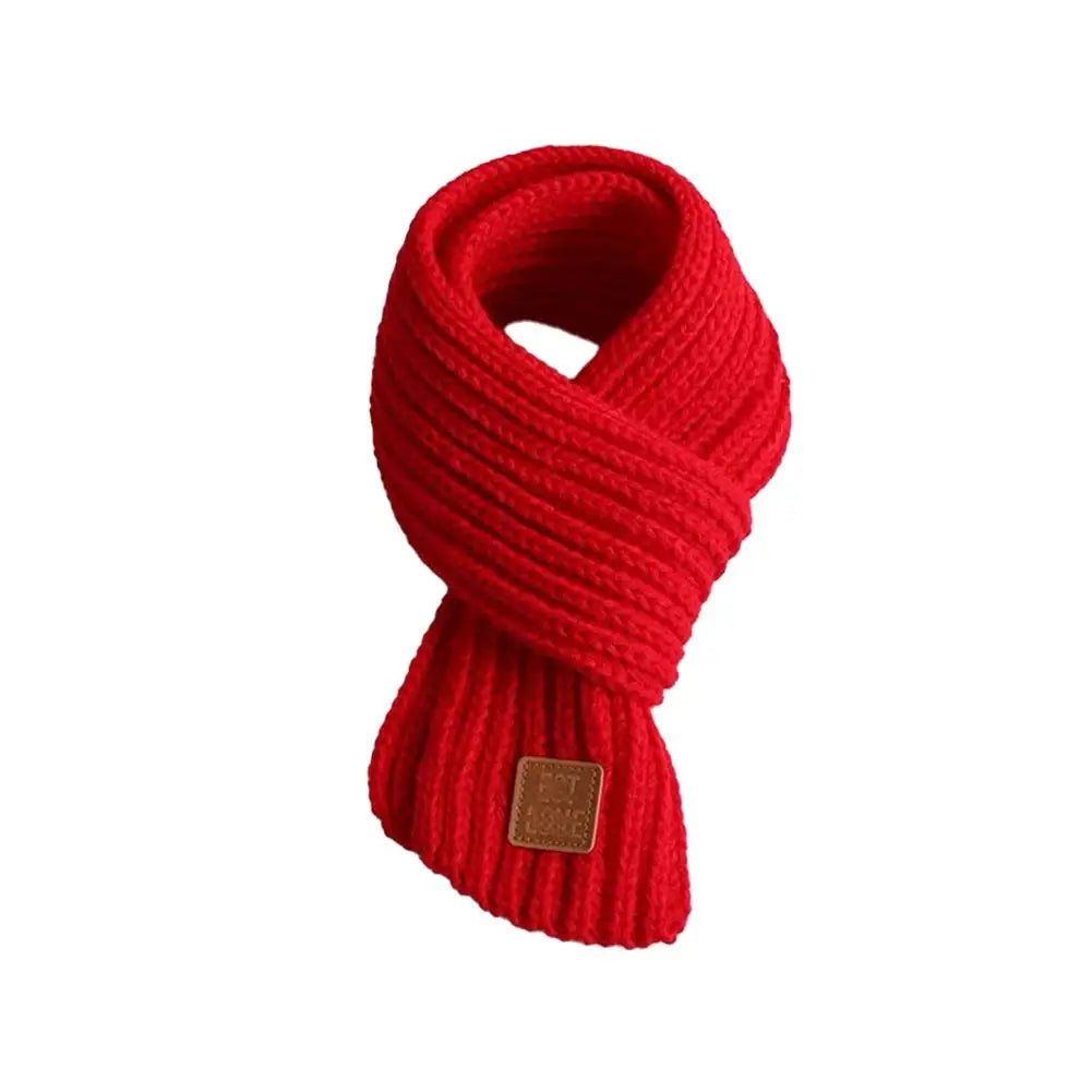 Kids Knitted Warm Scarf Thick Cold Resistant Solid Color Soft Short Style Lovely Scarf Christmas Gift Green Scarf Accessories