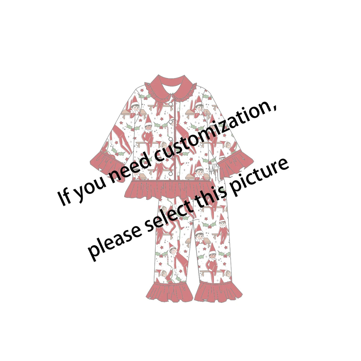 Custom Boutique Children Christmas Pyjamas Set Kids High Quality Frills Girls Boys Pajamas Clothing