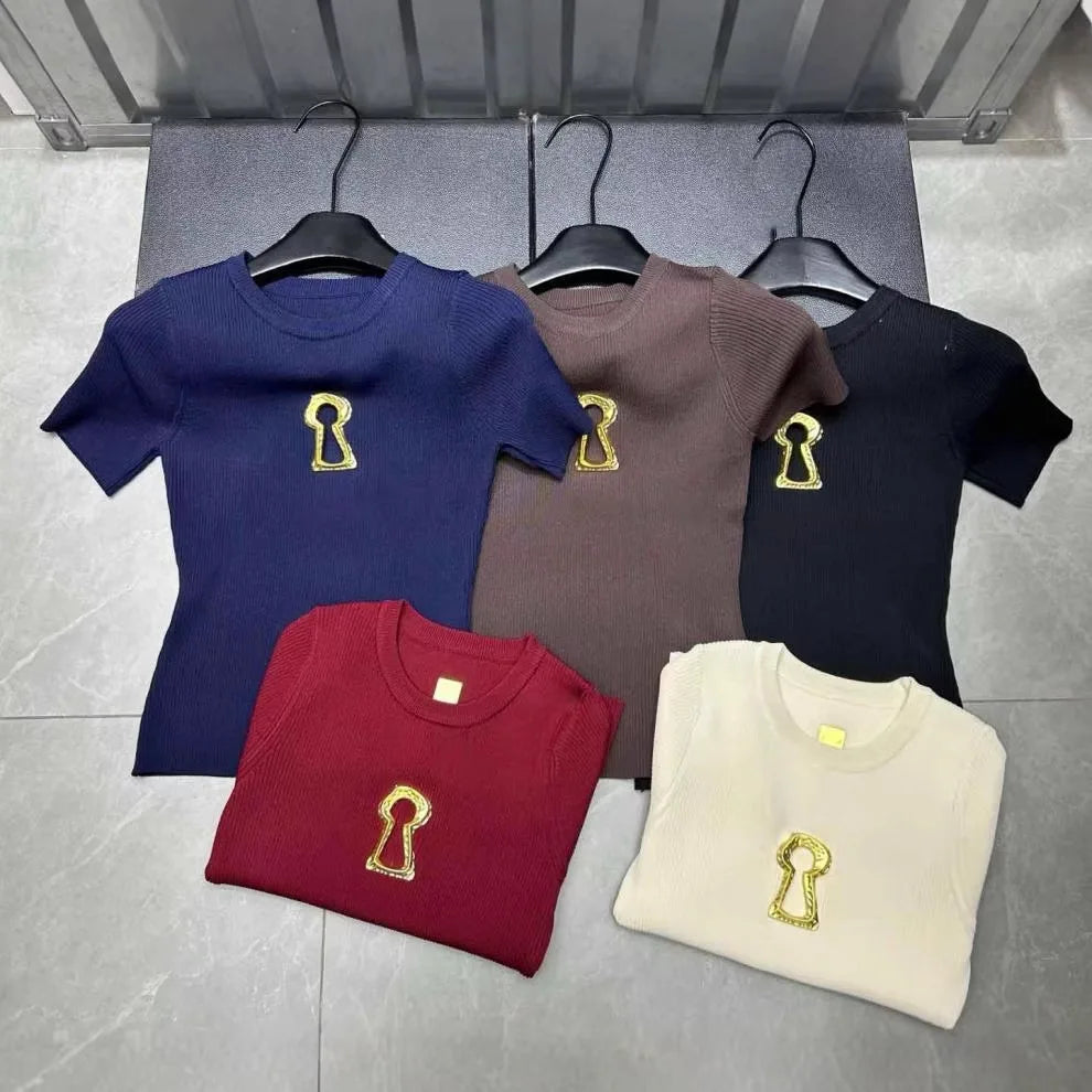 High Quality Summer New Hollowed Out Stand Up Collar Knitted Sweater Tshirt Women Commuting Slimming Sweater T-shirts Top